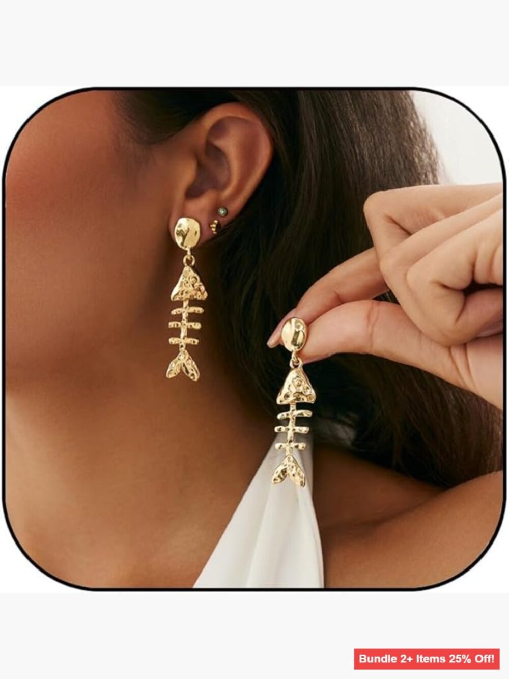 Fish Bone Dangle Earrings Gothic Grunge Punk Y2K Huggie Stud Jewelry
